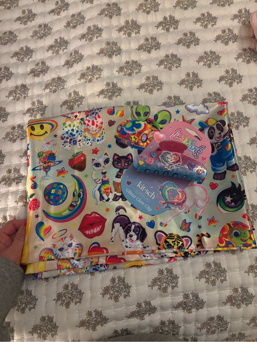 Kitsch Lisa frank claw clip and satin pillow case
